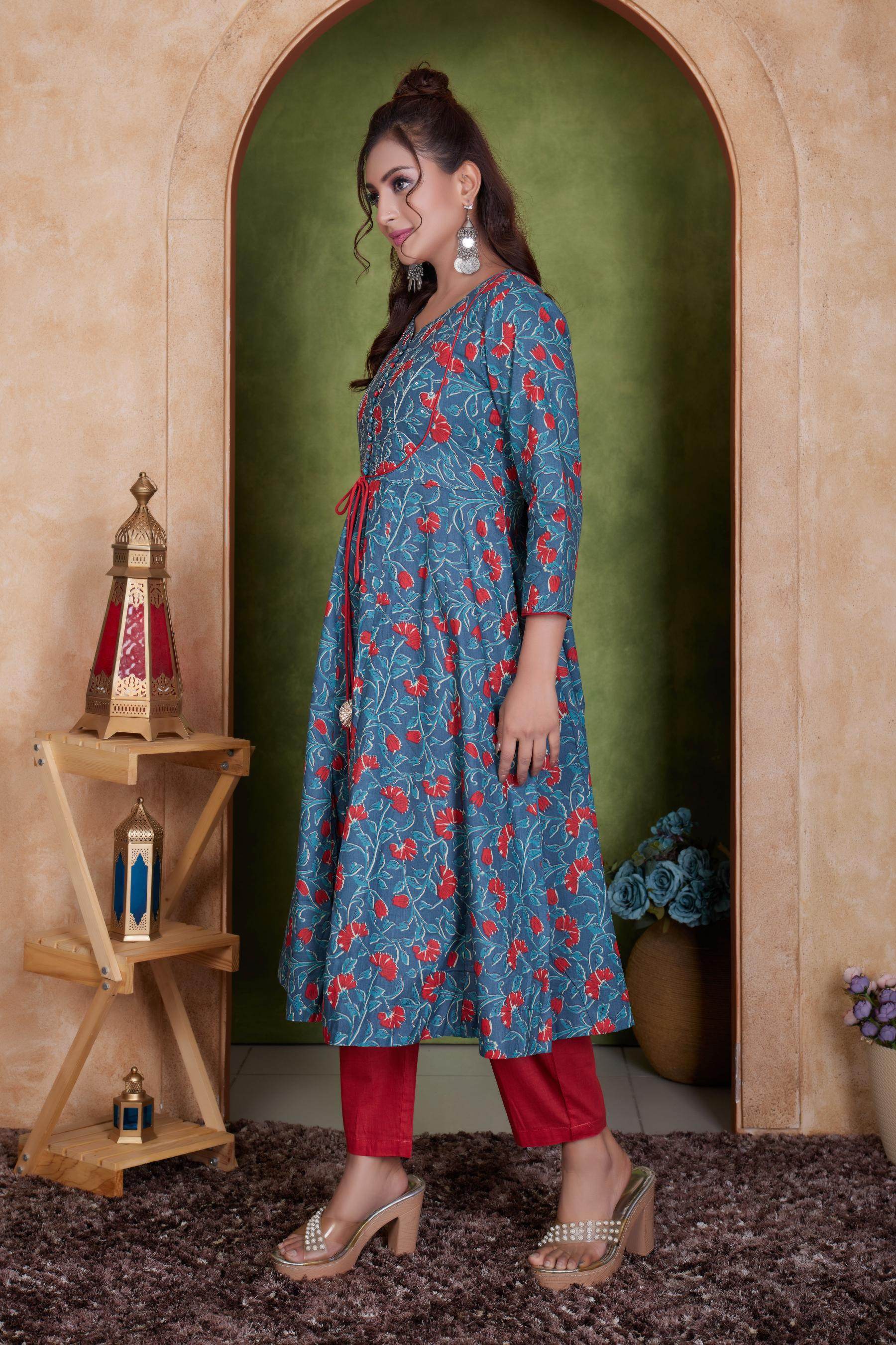 BulBul Anupama Cotton Blue Kurta Set with Dupatta