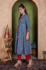 Thumbnail for BulBul Anupama Cotton Blue Kurta Set with Dupatta