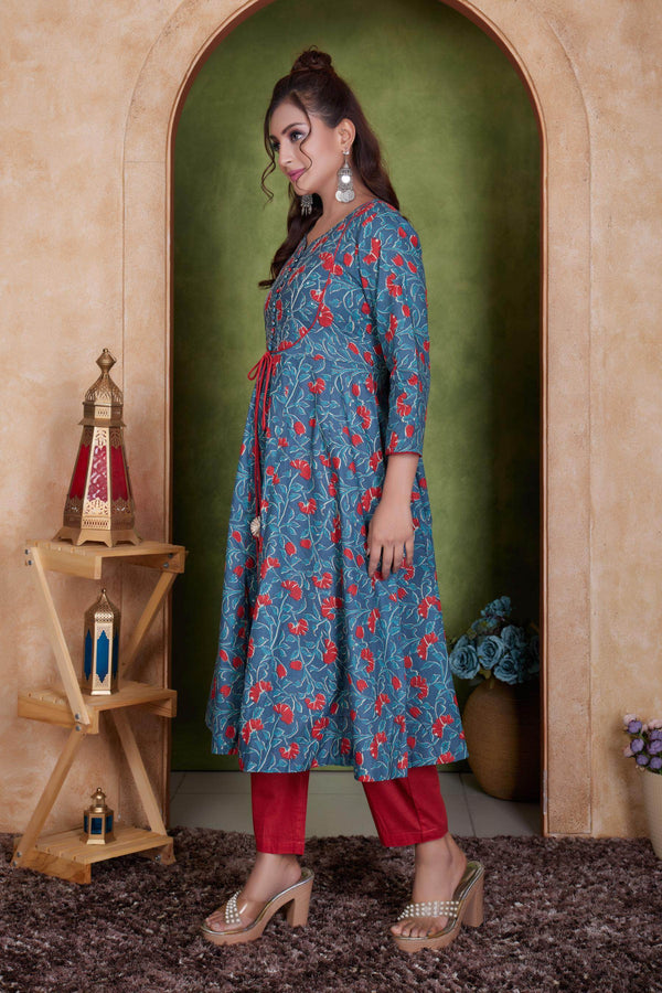 BulBul Anupama Cotton Blue Kurta Set with Dupatta