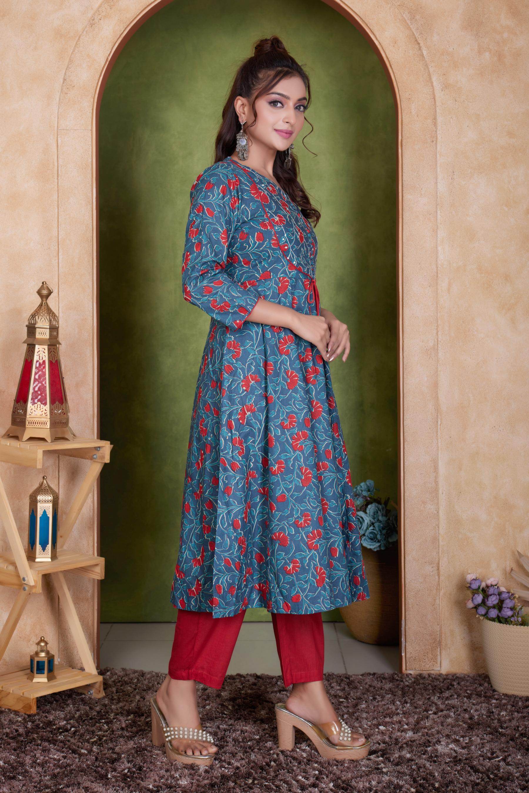 BulBul Anupama Cotton Blue Kurta Set with Dupatta