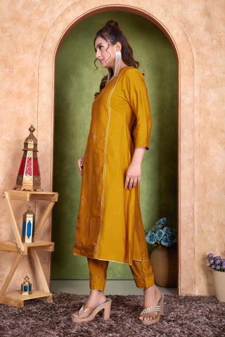 BulBul Preet Mustard Chanderi Kurta Set with Dupatta