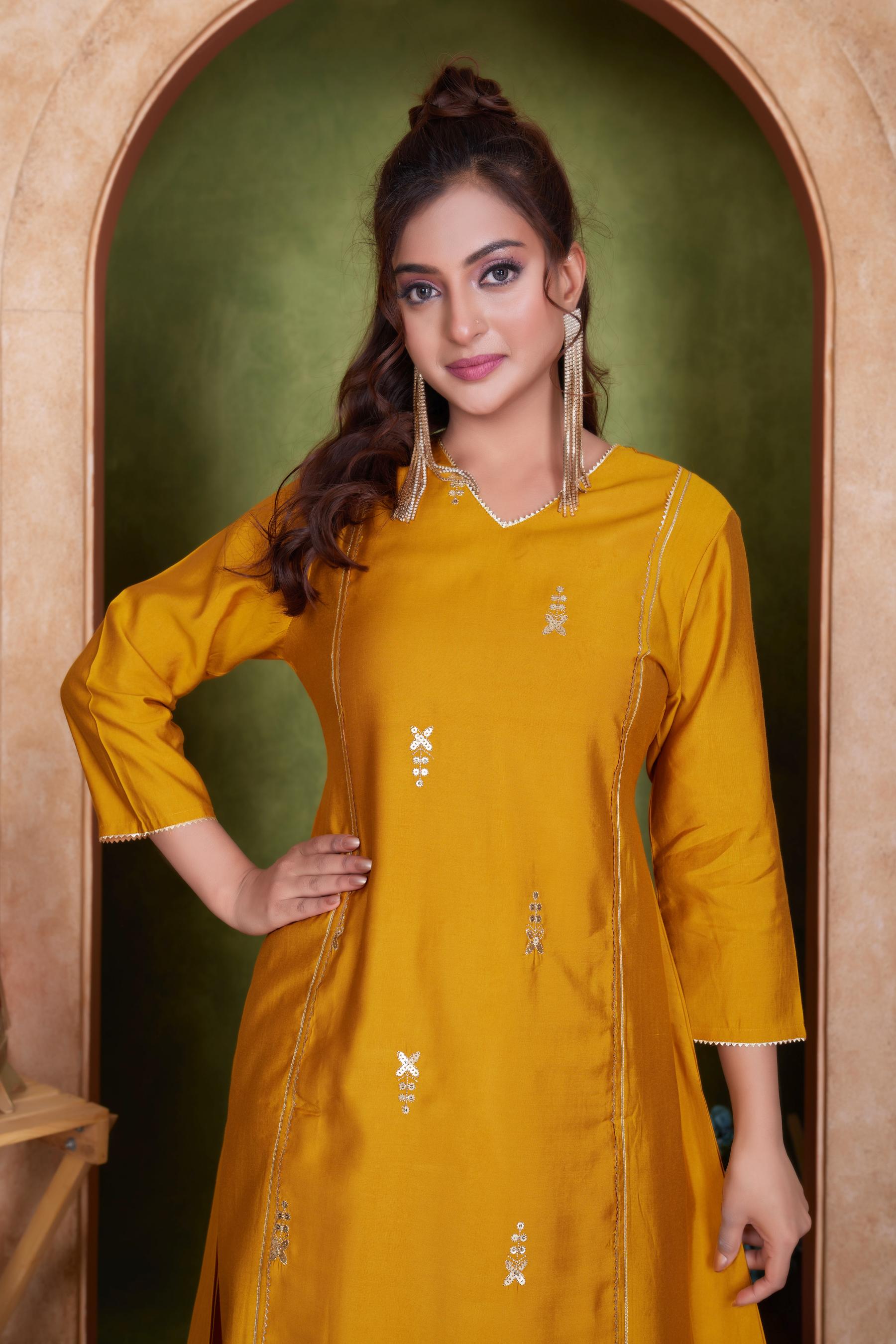 BulBul Preet Mustard Chanderi Kurta Set with Dupatta