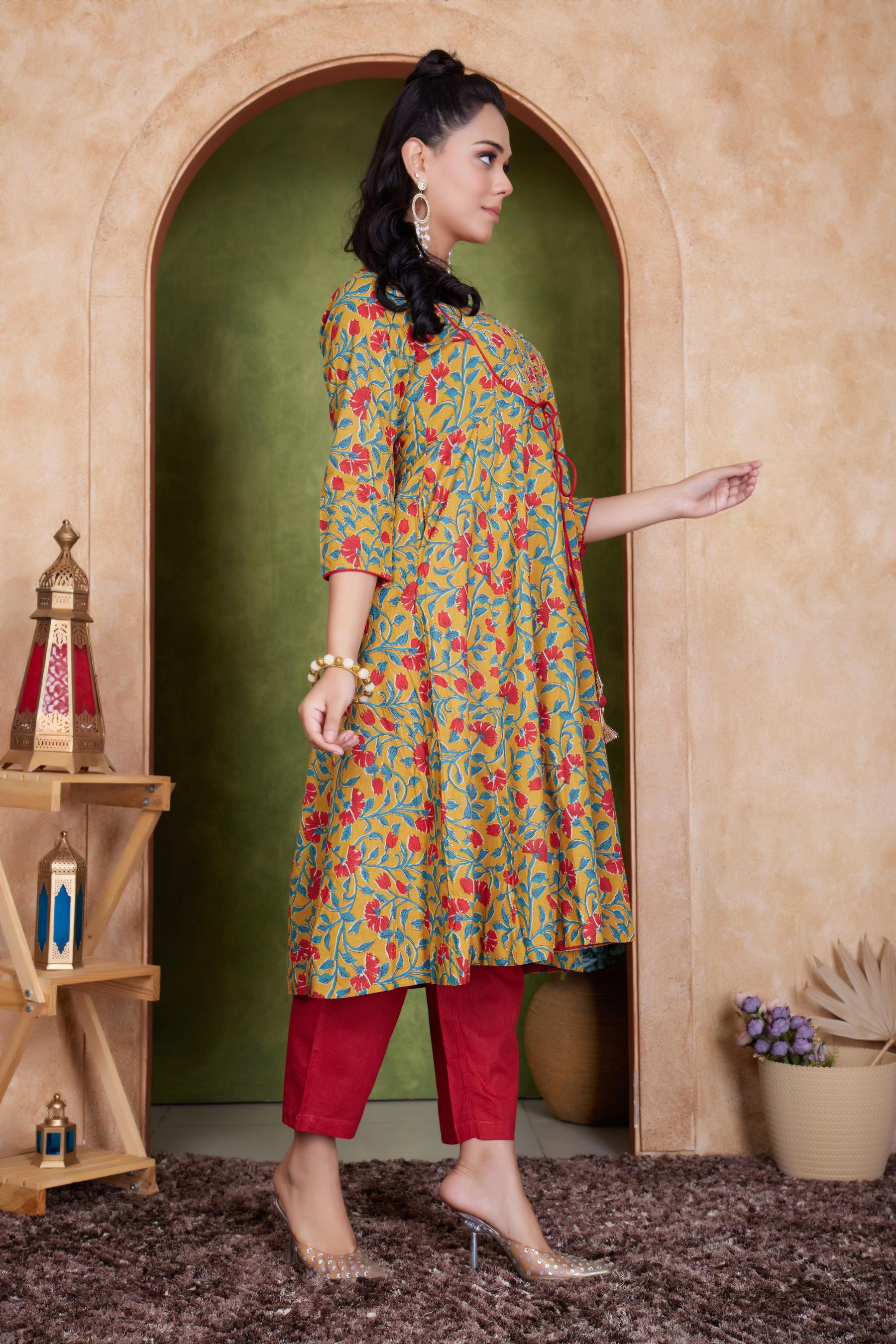 BulBul Anupama Cotton Mustard Kurta Set with Dupatta
