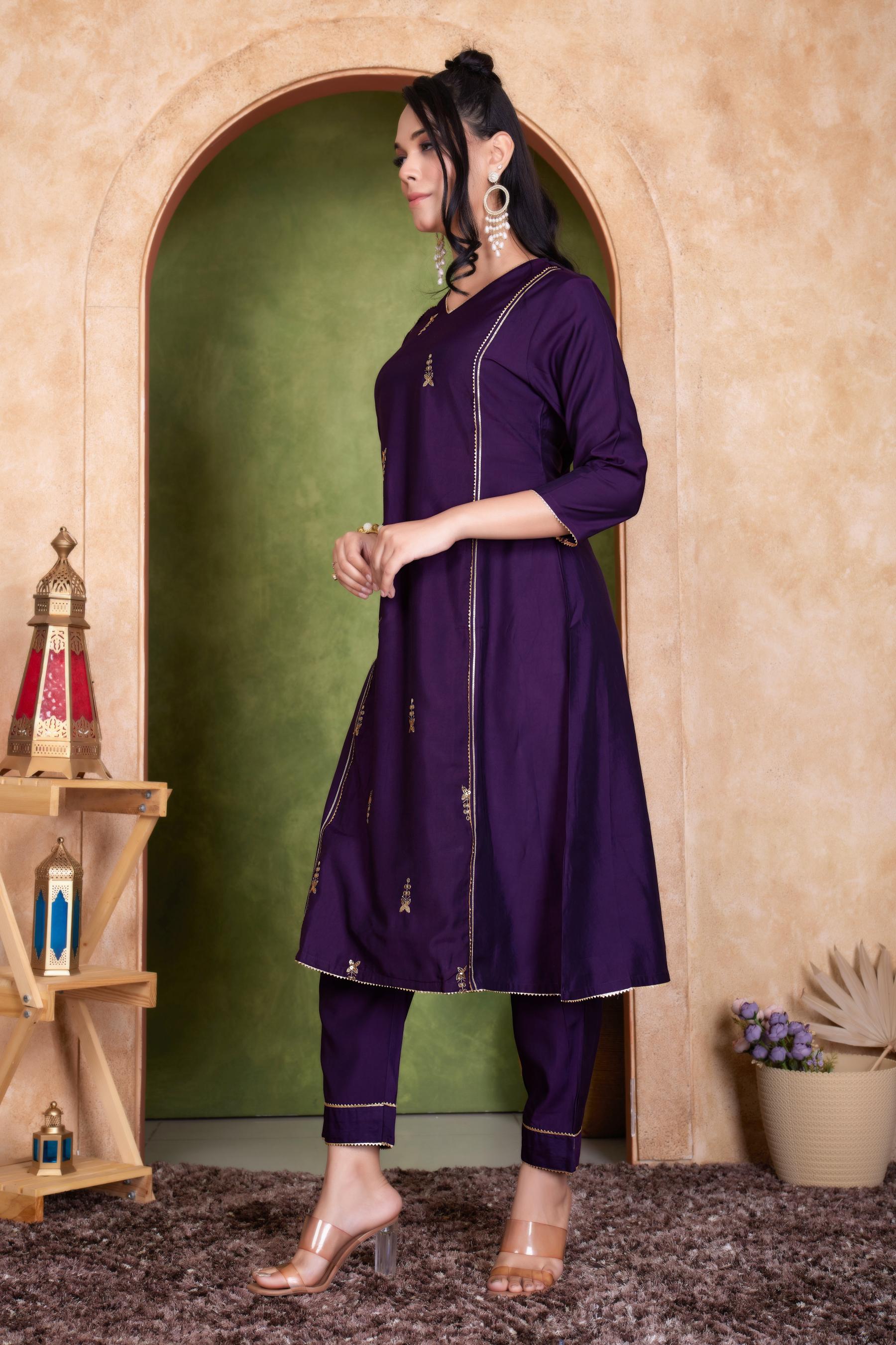 BulBul Preet Chanderi Purple Kurta Set with Dupatta
