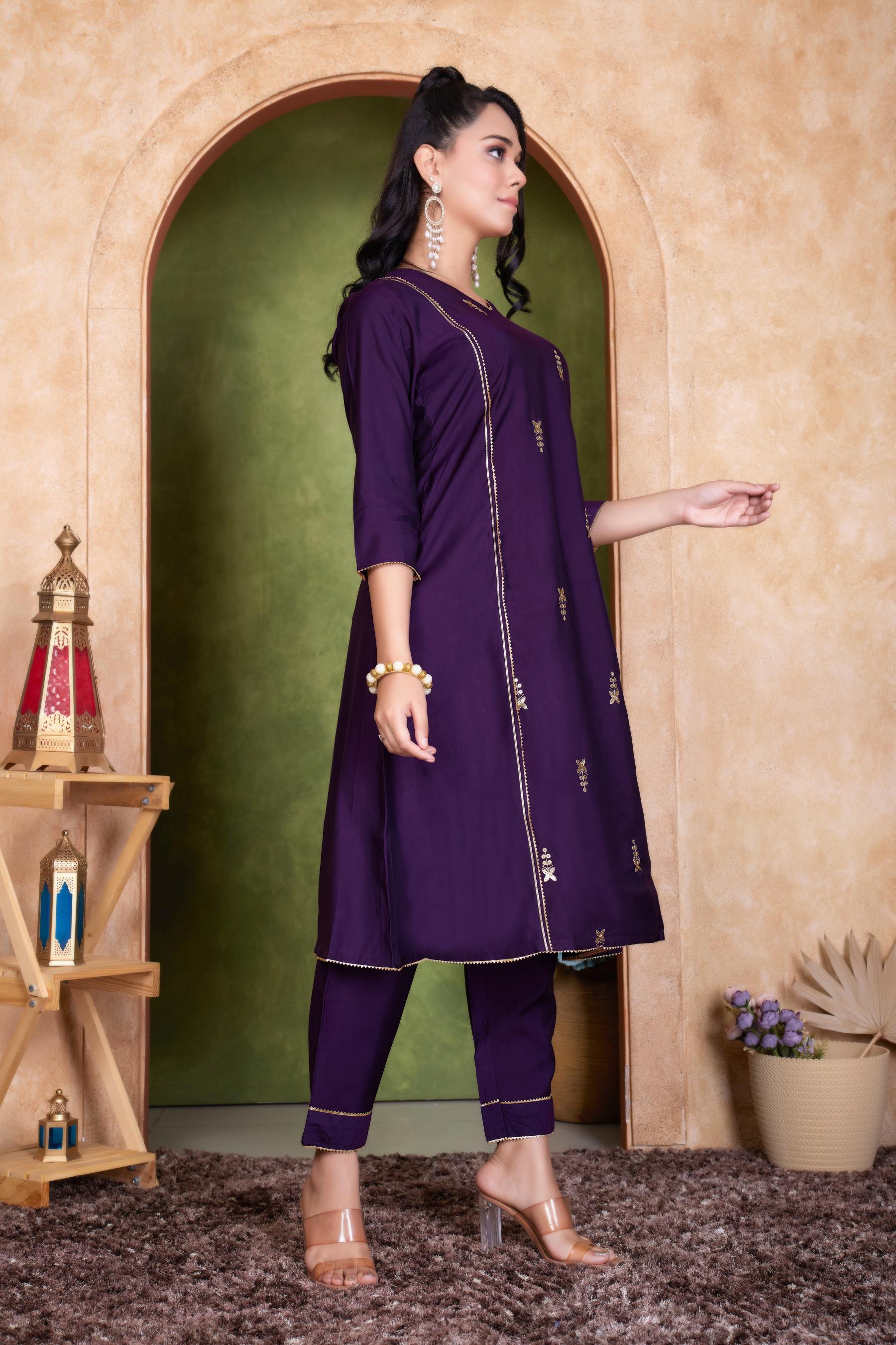 BulBul Preet Chanderi Purple Kurta Set with Dupatta