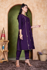 Thumbnail for BulBul Preet Chanderi Purple Kurta Set with Dupatta