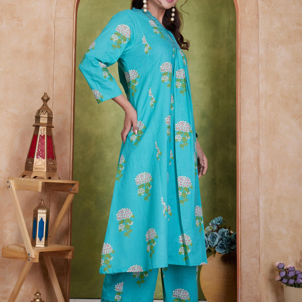 BulBul Karishma Cotton Green Kurta Set with Dupatta