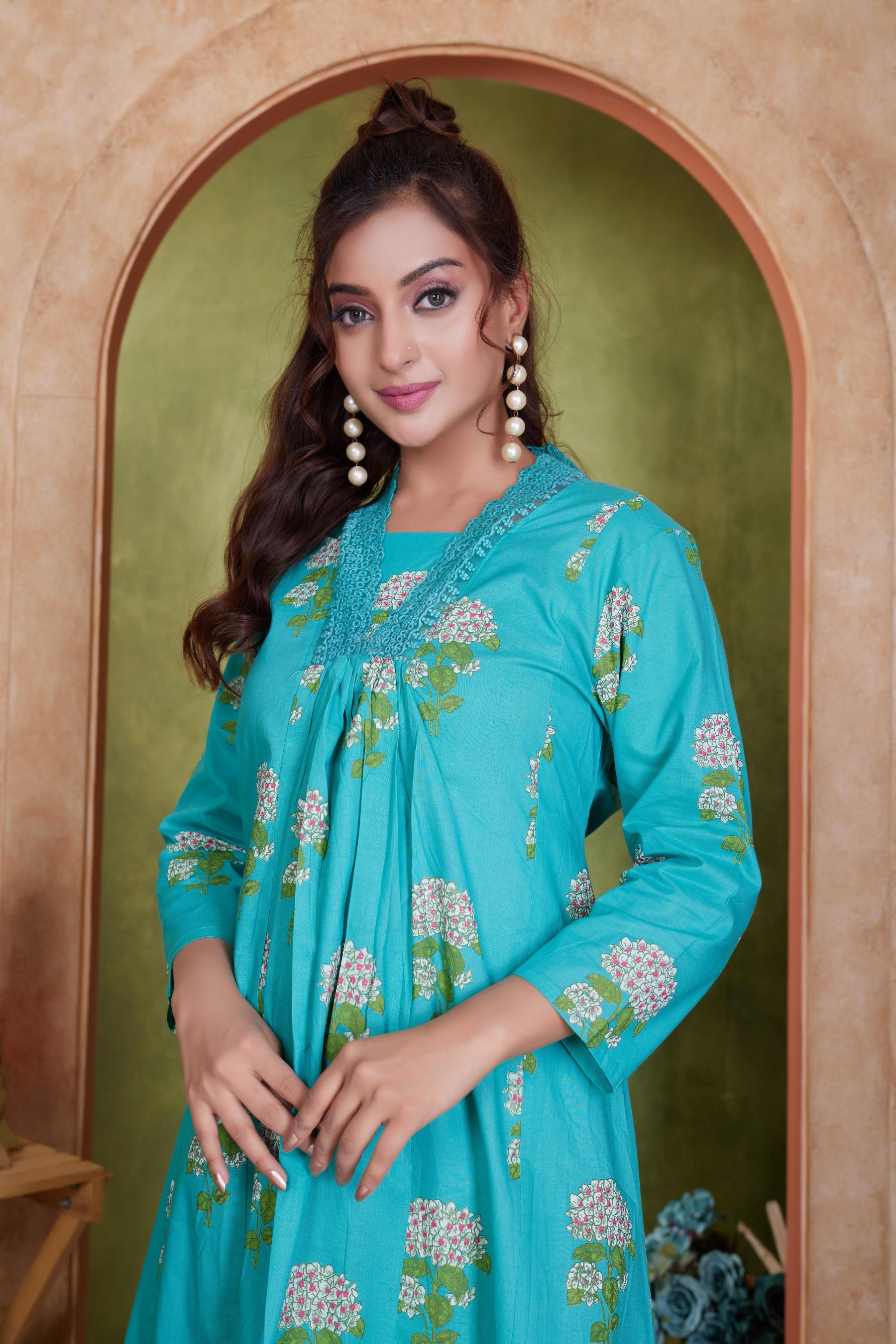 BulBul Karishma Cotton Green Kurta Set with Dupatta
