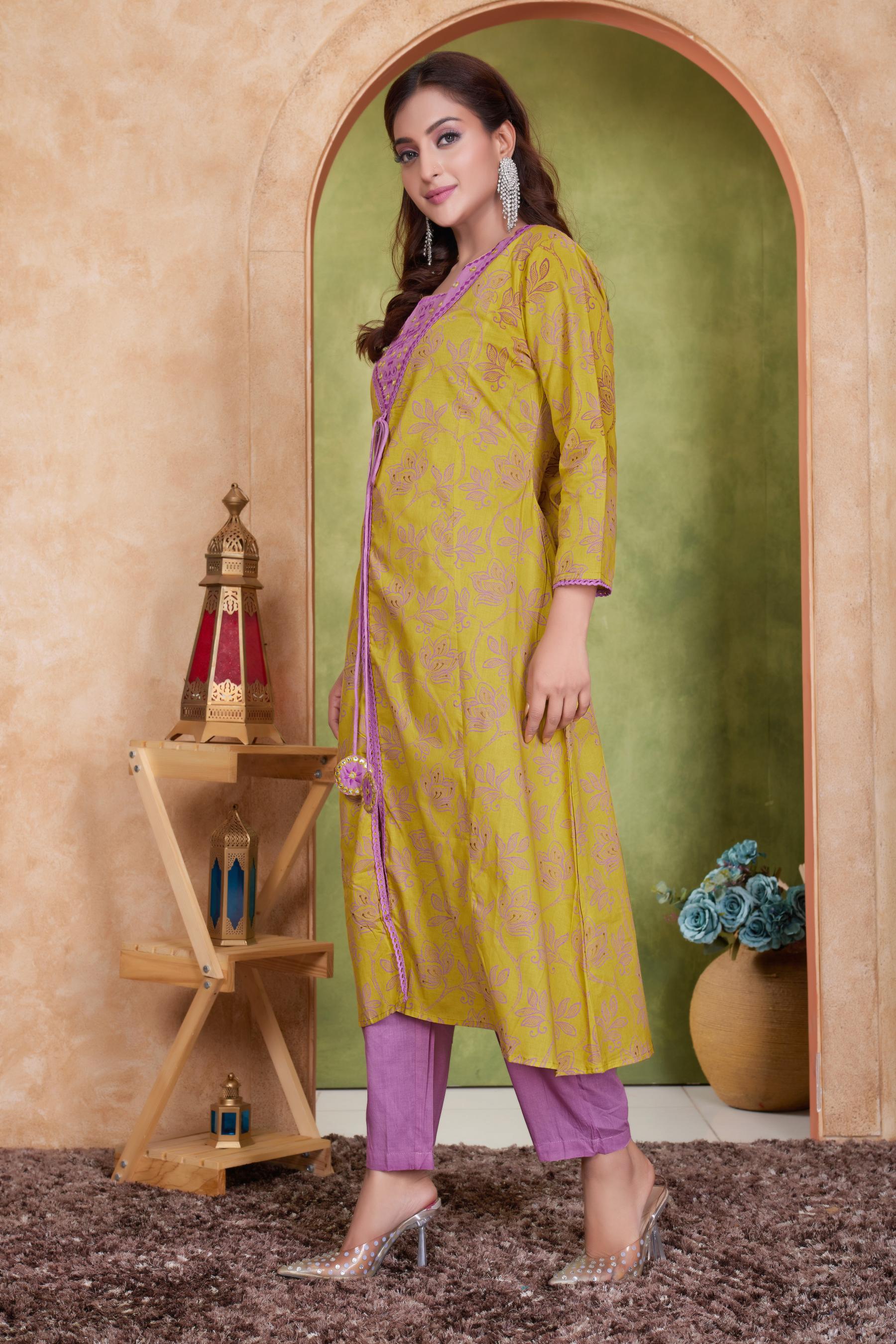 BulBul Karina Cotton Mustard Kurta Set with Dupatta