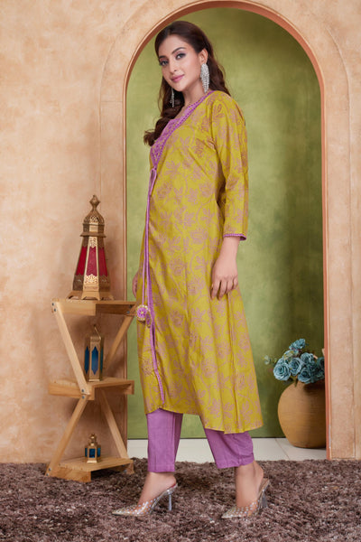 BulBul Karina Cotton Mustard Kurta Set with Dupatta