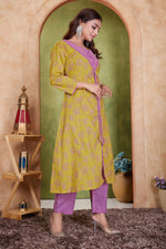 Thumbnail for BulBul Karina Cotton Mustard Kurta Set with Dupatta