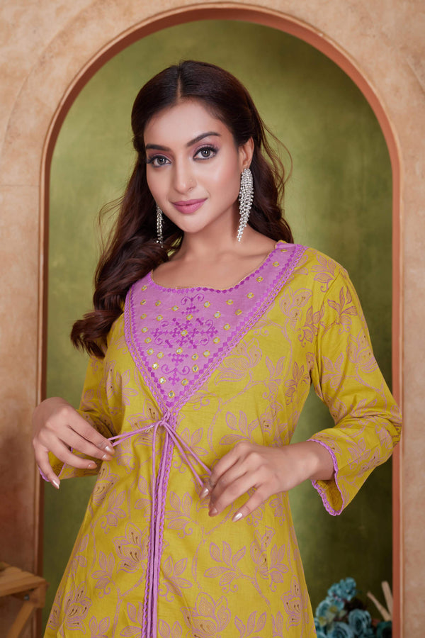 BulBul Karina Cotton Mustard Kurta Set with Dupatta