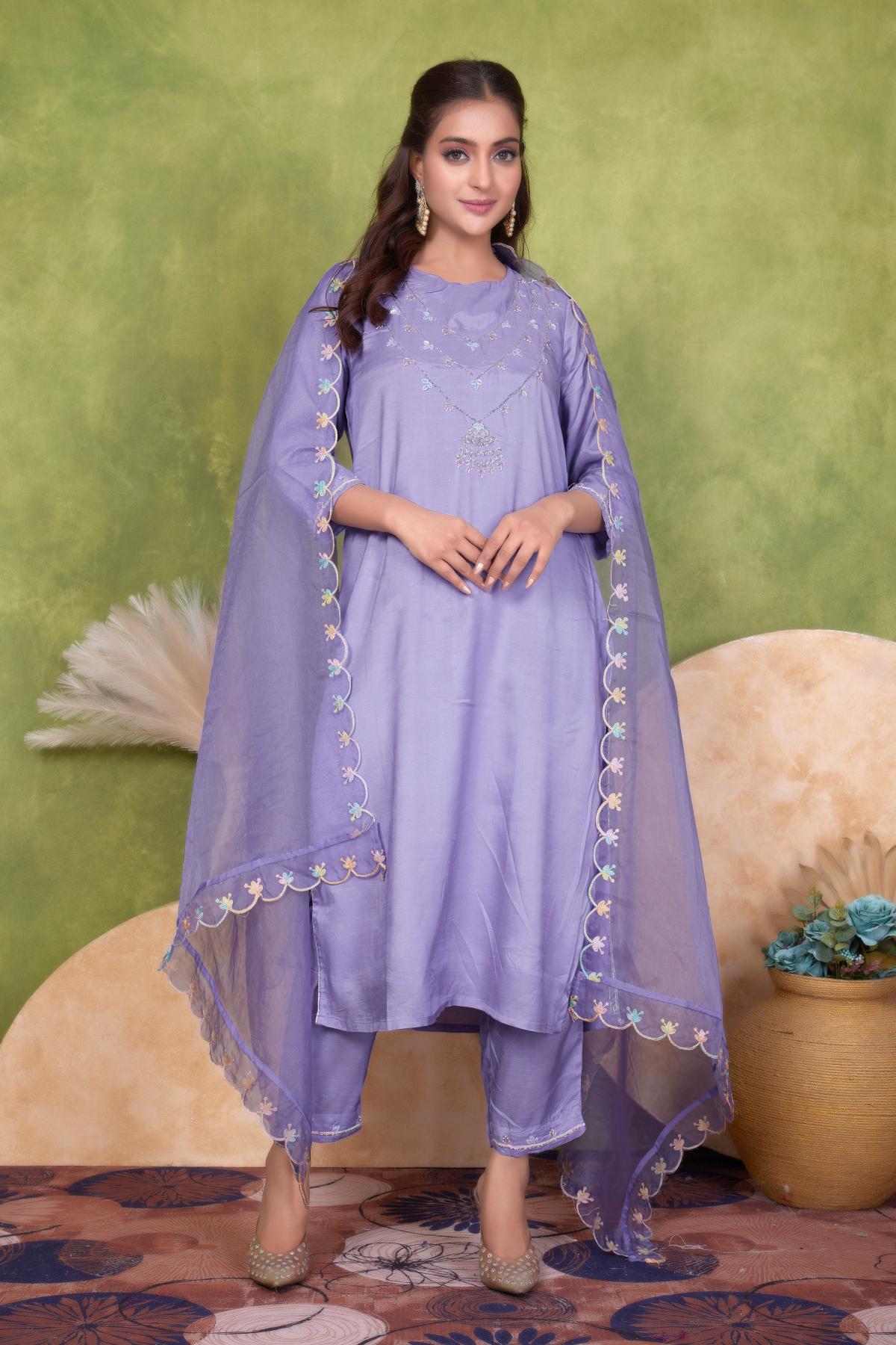 BulBul Roshni Muslin Purple Kurta Set With Dupatta