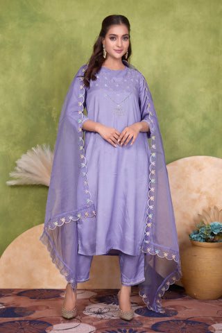 BulBul Roshni Muslin Purple Kurta Set With Dupatta