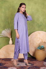 Thumbnail for BulBul Roshni Muslin Purple Kurta Set With Dupatta