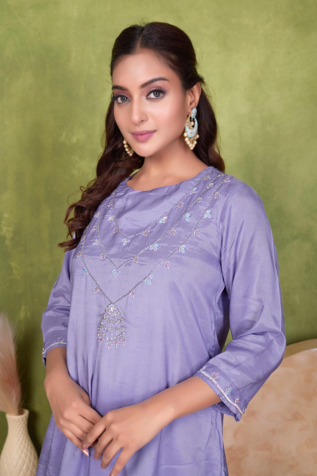 BulBul Roshni Muslin Purple Kurta Set With Dupatta