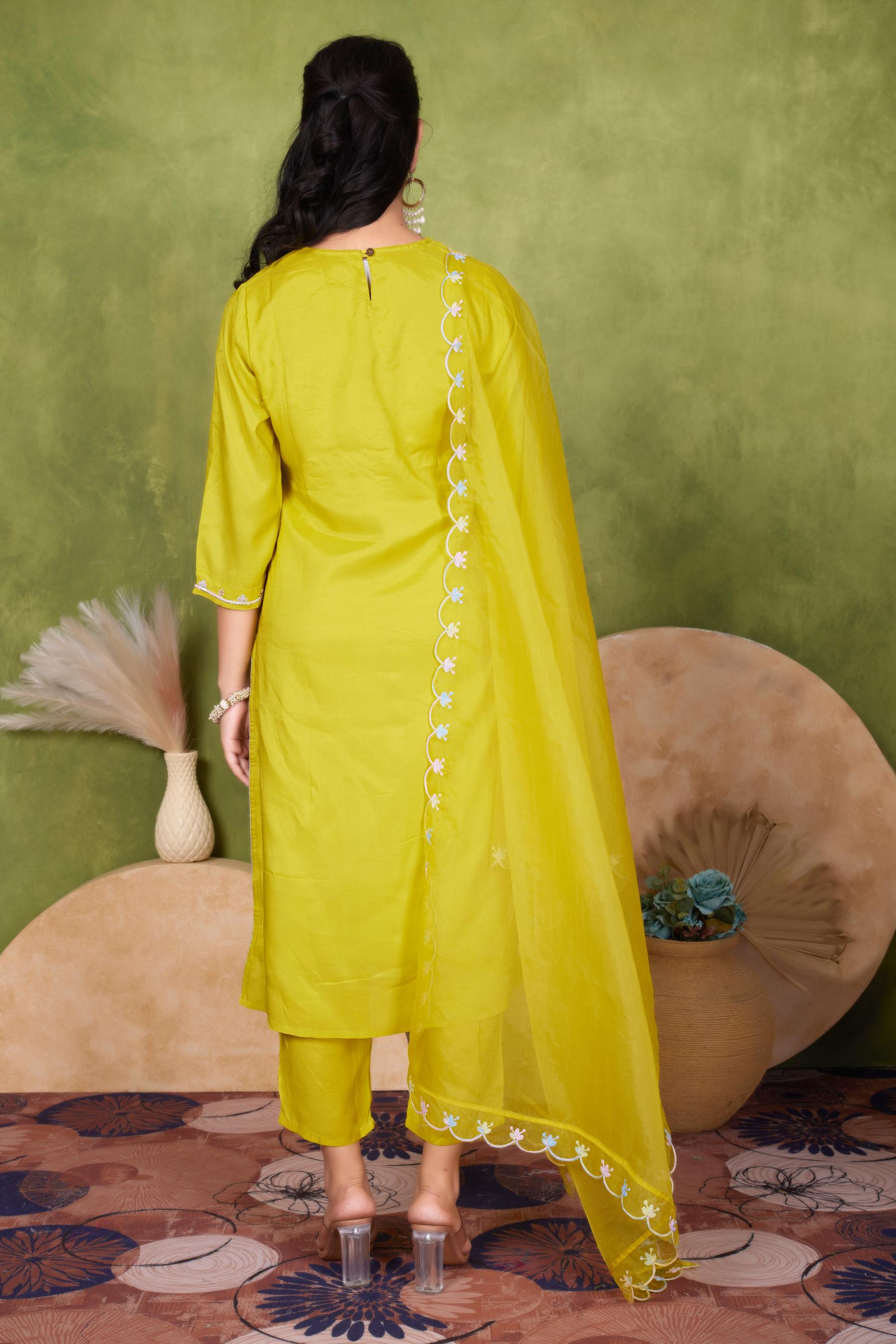 BulBul Roshni Muslin Yellow Kurta Set With Dupatta