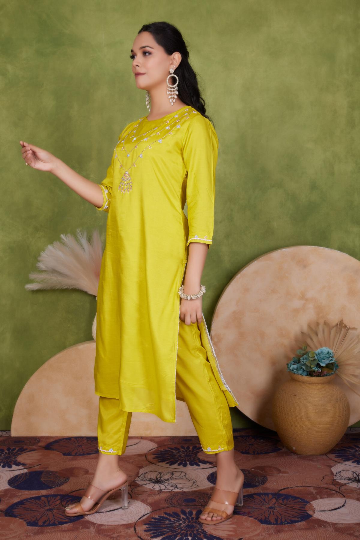 BulBul Roshni Muslin Yellow Kurta Set With Dupatta