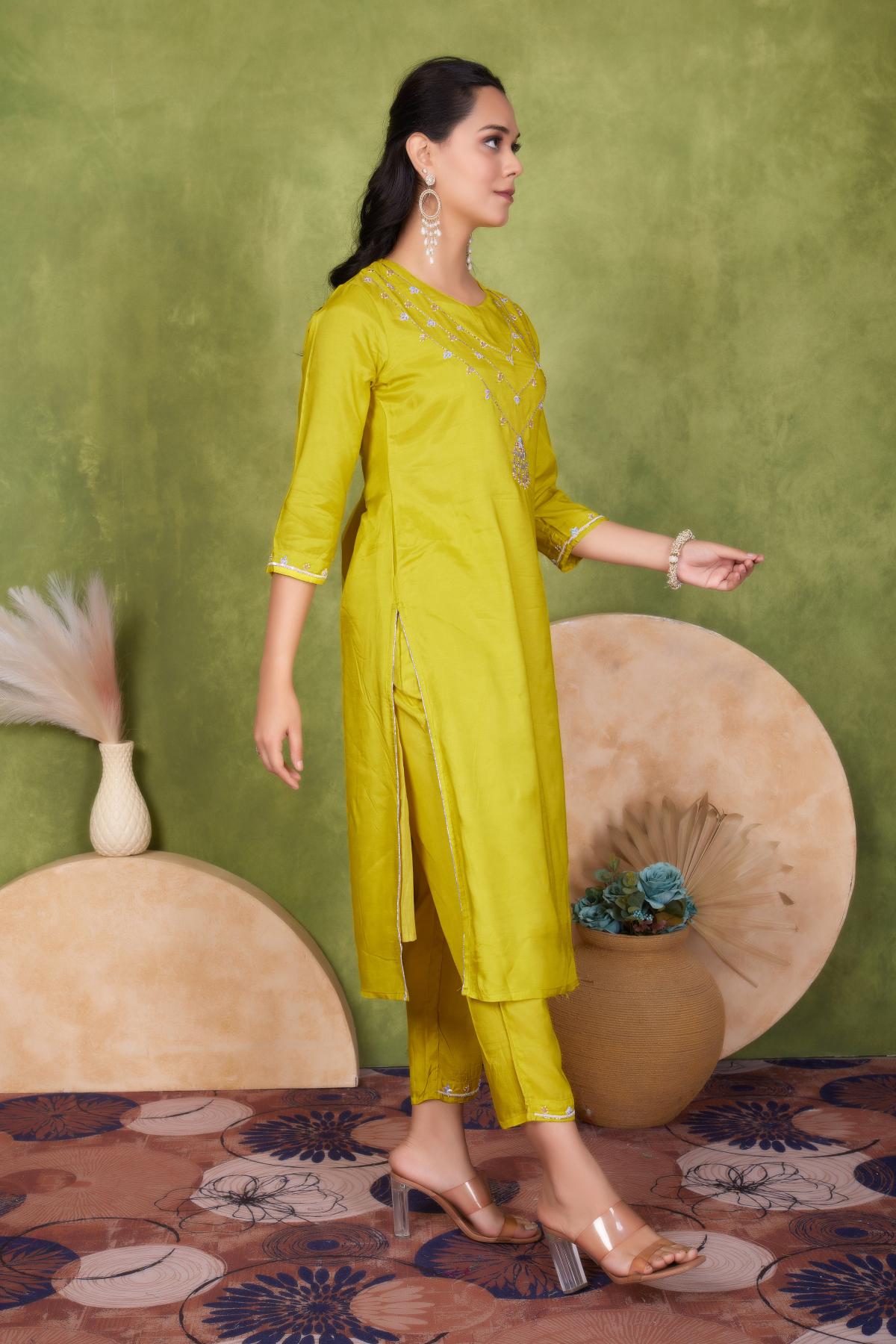 BulBul Roshni Muslin Yellow Kurta Set With Dupatta