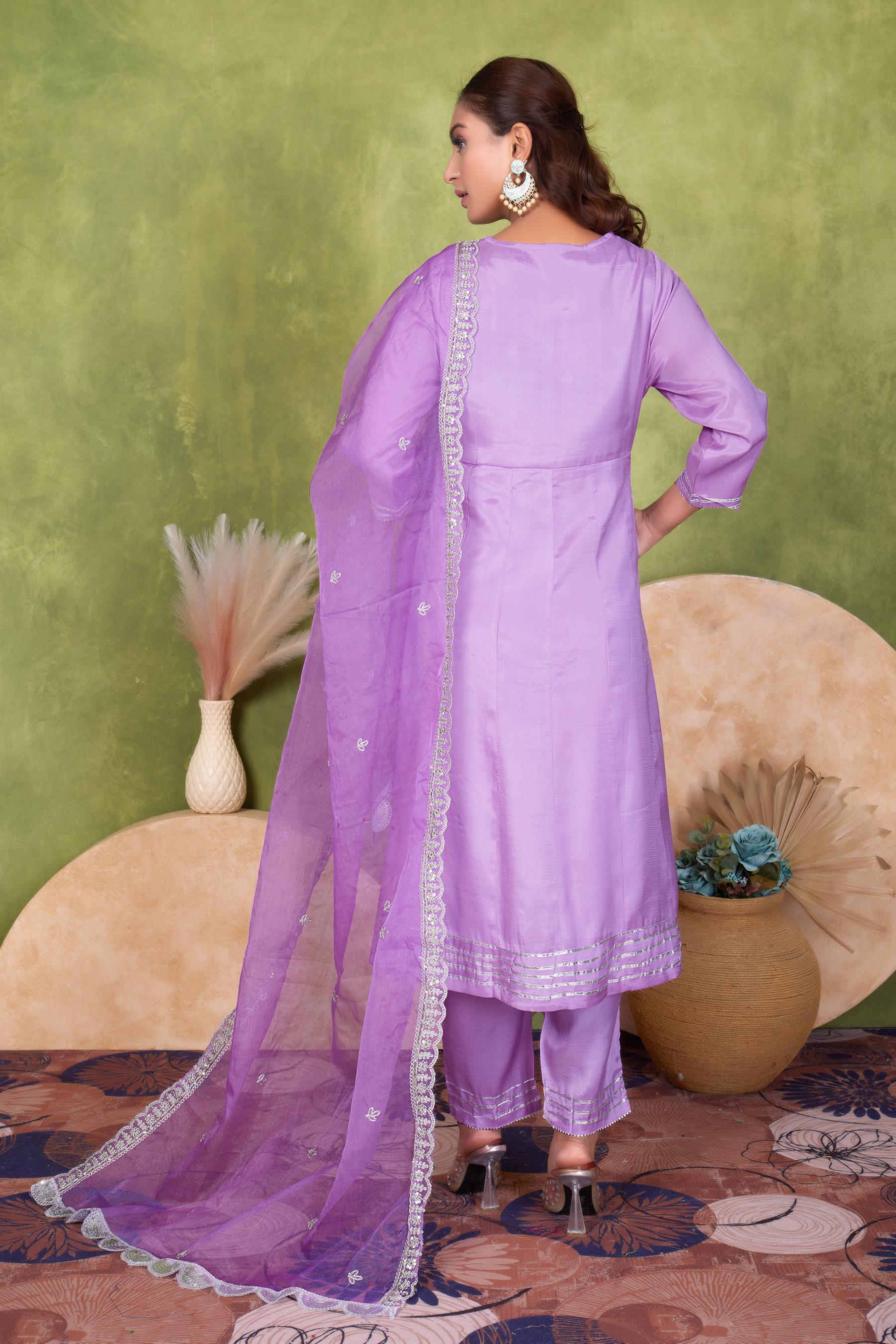 BulBul Indu Muslin Purple Kurta Set With Dupatta
