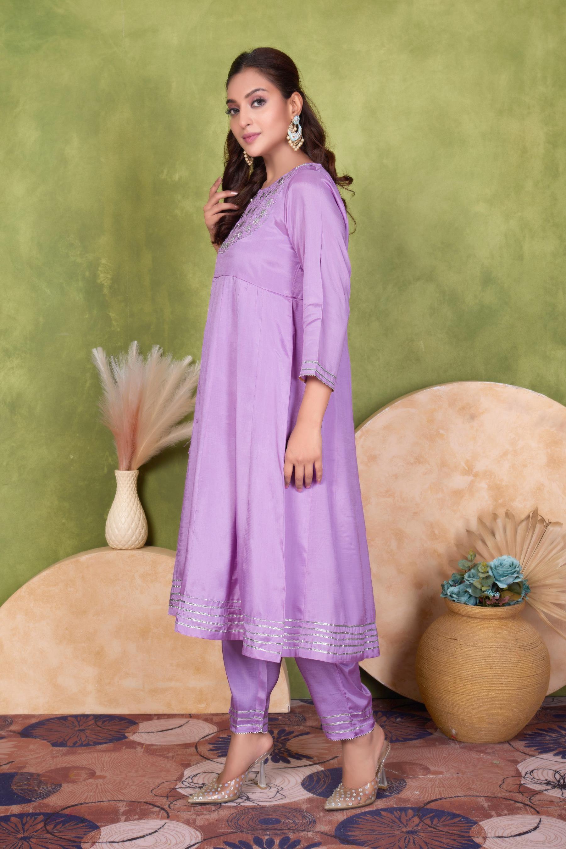 BulBul Indu Muslin Purple Kurta Set With Dupatta