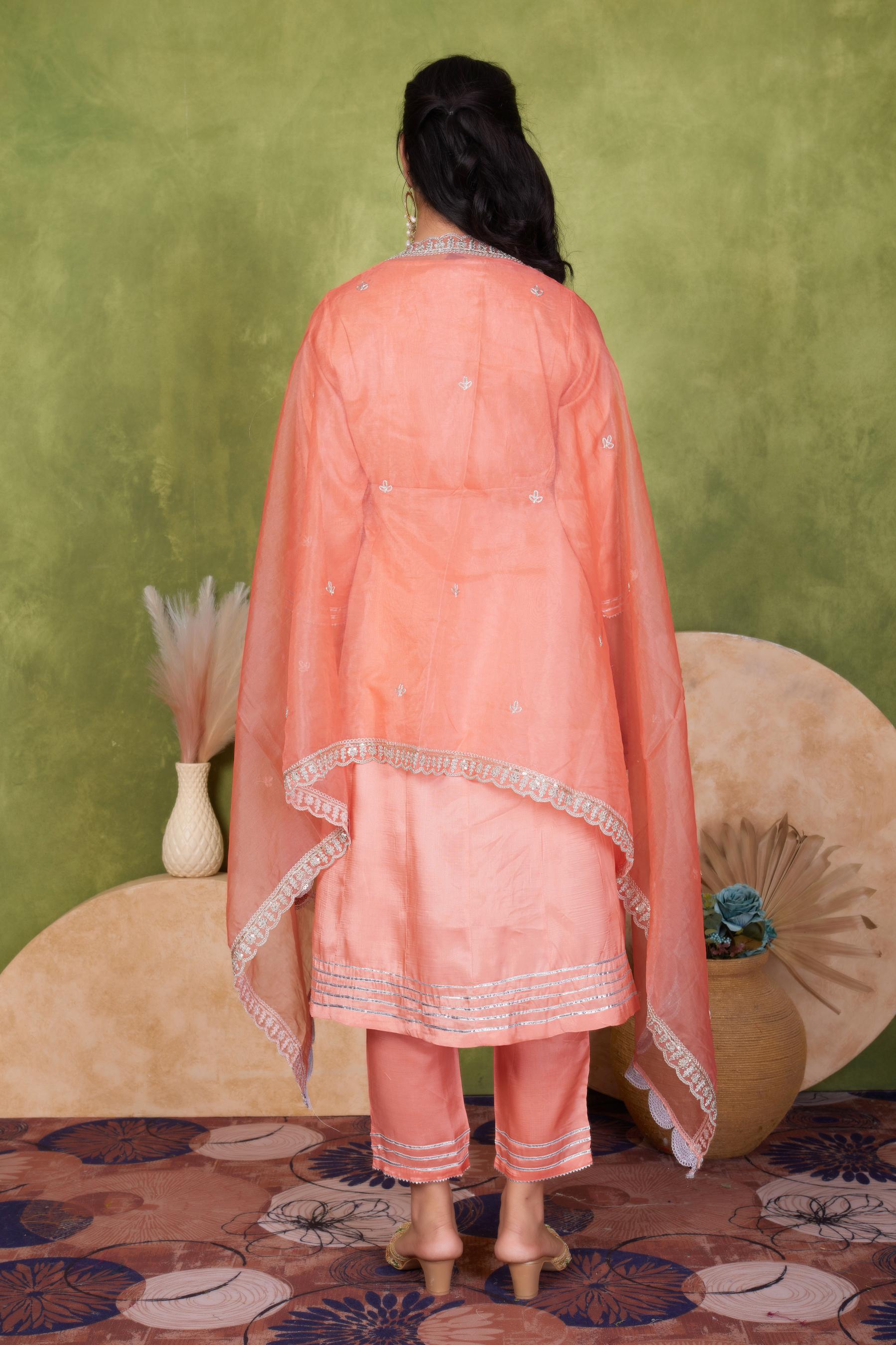 BulBul Indu Muslin Peach Kurta Set With Dupatta