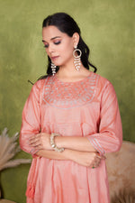 Thumbnail for BulBul Indu Muslin Peach Kurta Set With Dupatta