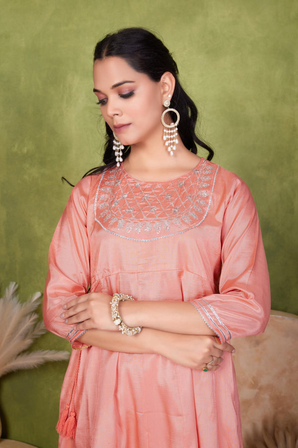 BulBul Indu Muslin Peach Kurta Set With Dupatta