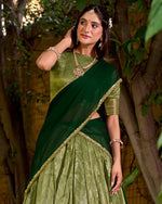 Thumbnail for Evanik Traditional Pista Dupion Silk With Zari Weaving Work Lehenga Choli - Distacart