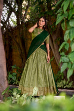 Thumbnail for Evanik Traditional Pista Dupion Silk With Zari Weaving Work Lehenga Choli - Distacart