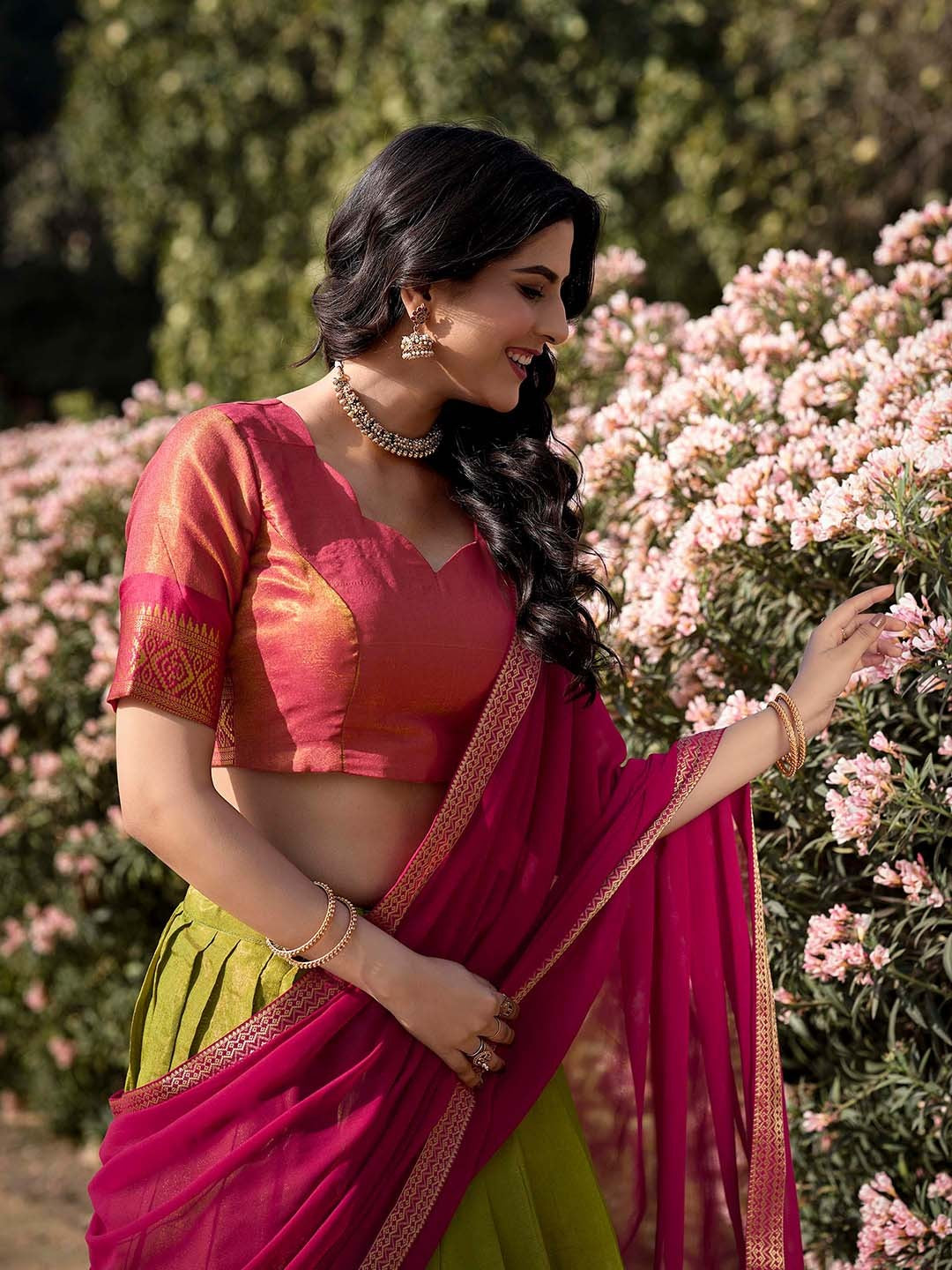 Lorenvalley Green Kanchipuram Zari Weaving Work Lehenga Choli with Dupatta - Distacart