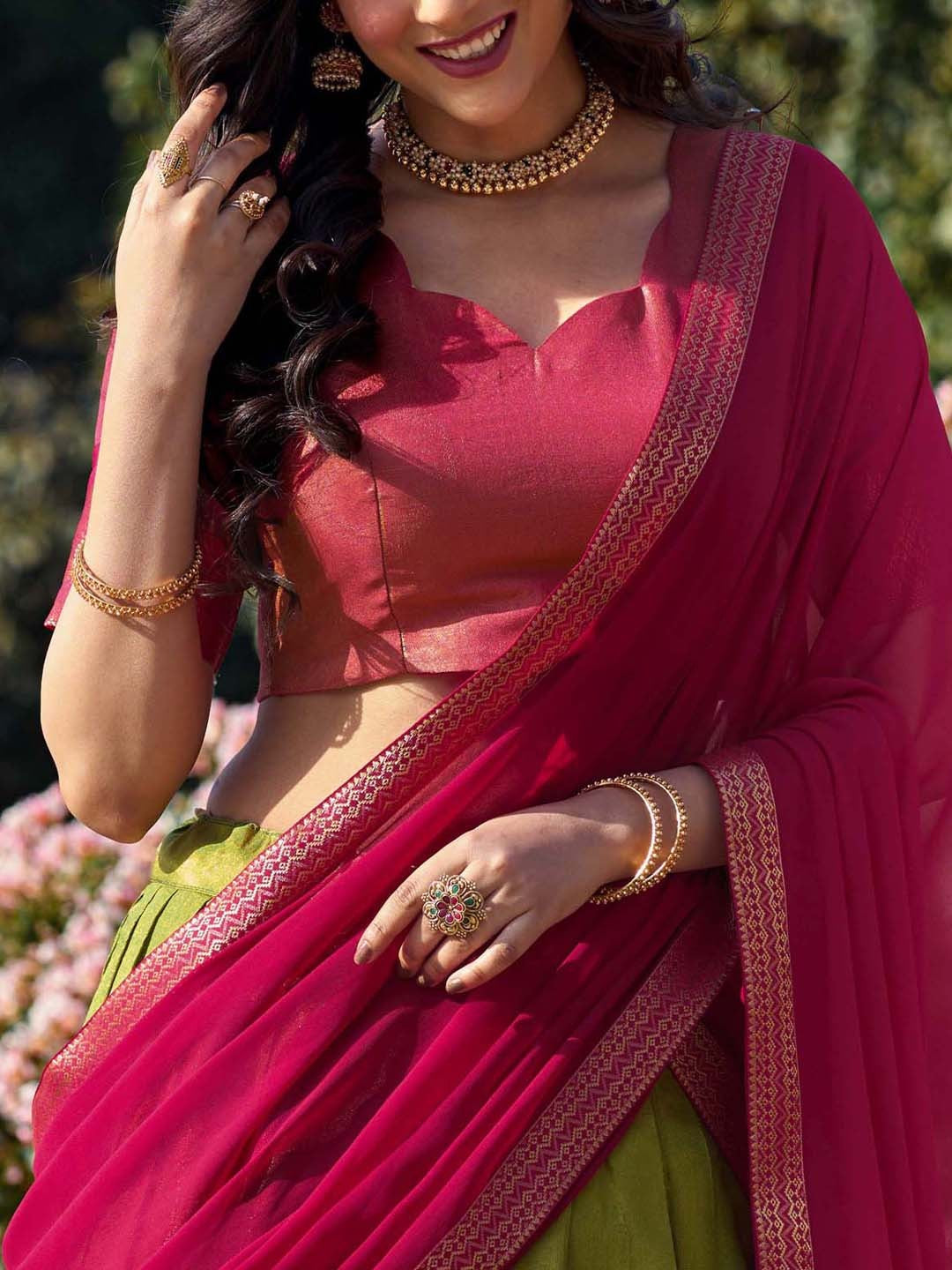Lorenvalley Green Kanchipuram Zari Weaving Work Lehenga Choli with Dupatta - Distacart