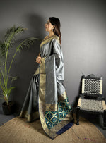 Thumbnail for Joban Fashion Grey Banarasi Cotton Silk Woven Saree