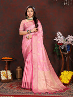 Thumbnail for Lorenvalley Fashion Pink Soft Katan Silk Woven Design Zari Weaving Pallu Saree - Distacart