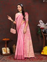 Thumbnail for Lorenvalley Fashion Pink Soft Katan Silk Woven Design Zari Weaving Pallu Saree - Distacart