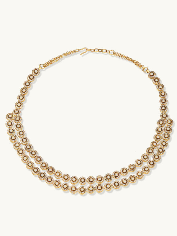Nuyug 22K Gold-Plated Zircon Studded Enamel Embellished Dual Layered Necklace Set