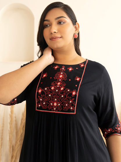 Janasya Black Rayon Yoke Embroidered kurta - Distacart