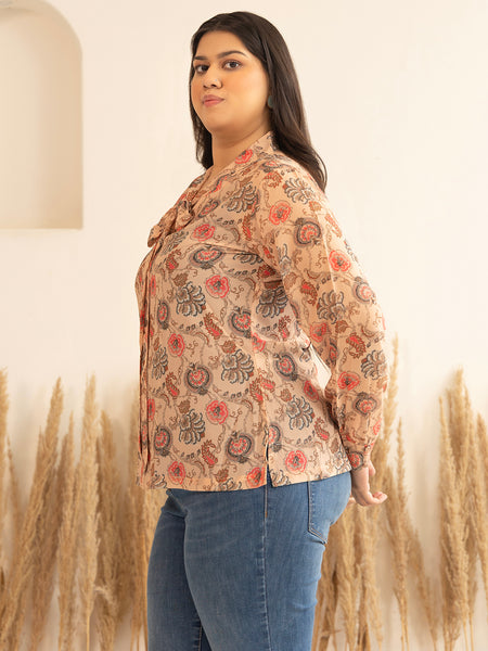 Janasya Peach Georgette Floral Printed Casual Top - Distacart