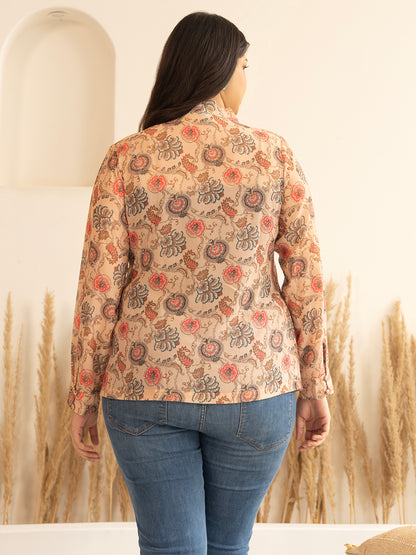 Janasya Peach Georgette Floral Printed Casual Top - Distacart