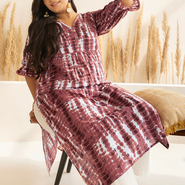Janasya Light Brown Cotton Tie-dye Printed kurta - Distacart