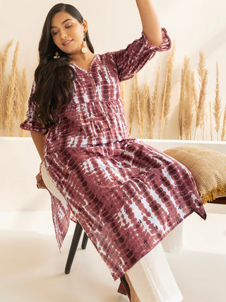 Janasya Light Brown Cotton Tie-dye Printed kurta - Distacart