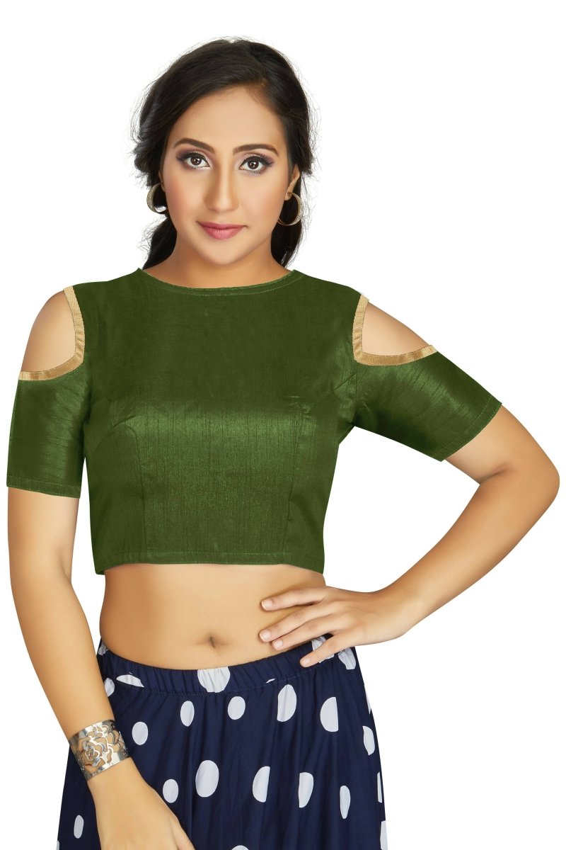 Aastha Fashion Women's Mehendi Art Silk Cold Shoulder Sleeve Readymade Blouse - Distacart
