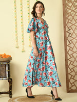 Thumbnail for Myshka Women's Multi Printed Velvet Party Dress - Distacart