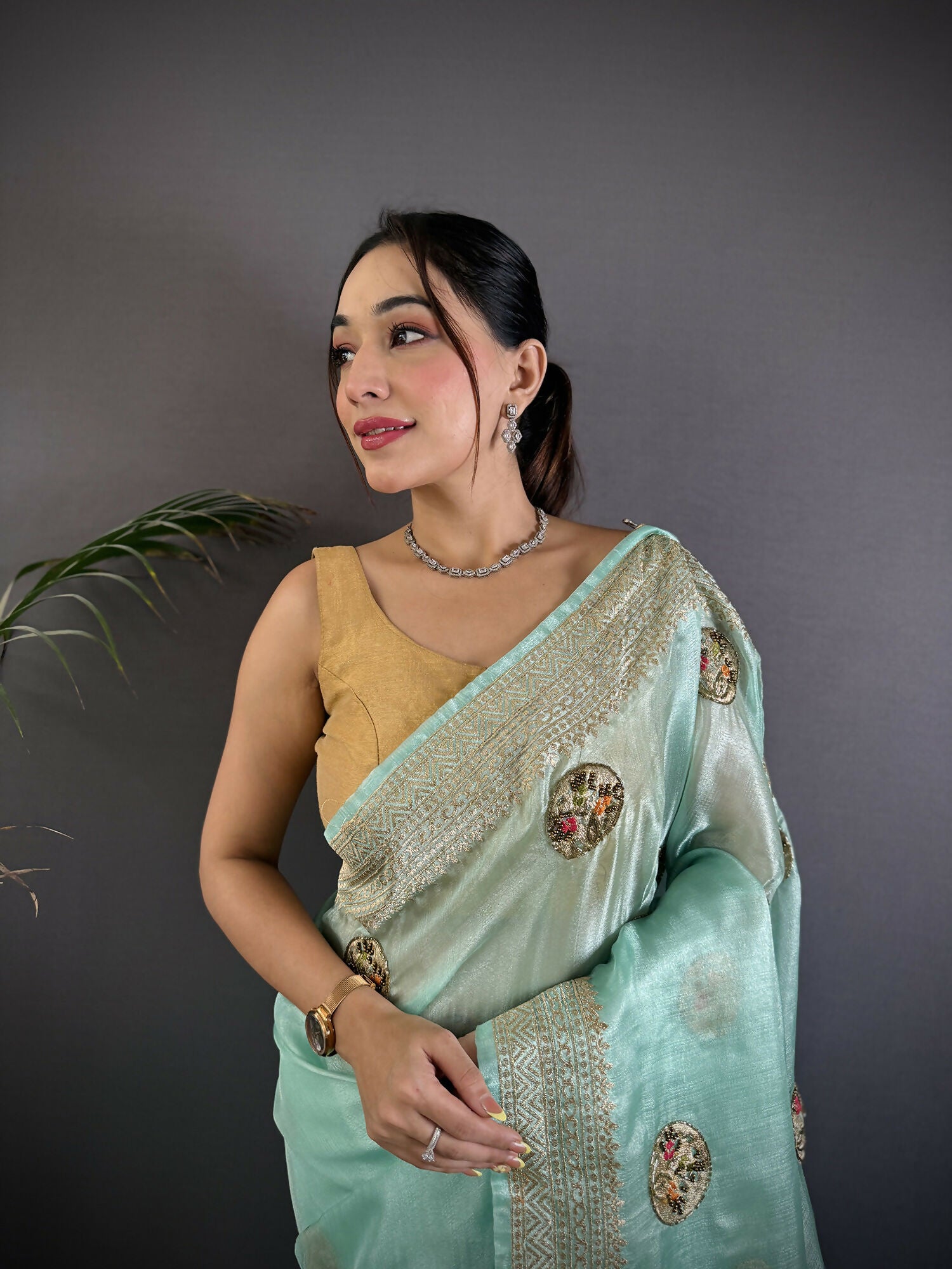 Joban Fashion Sky Blue Handloom Banarasi Organza Silk Khatali Butta Work Saree