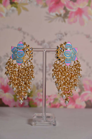 Sky Blue And Pink Ethnic Enamel Meenakari Lotus Earrings By House of Ree - Distacart