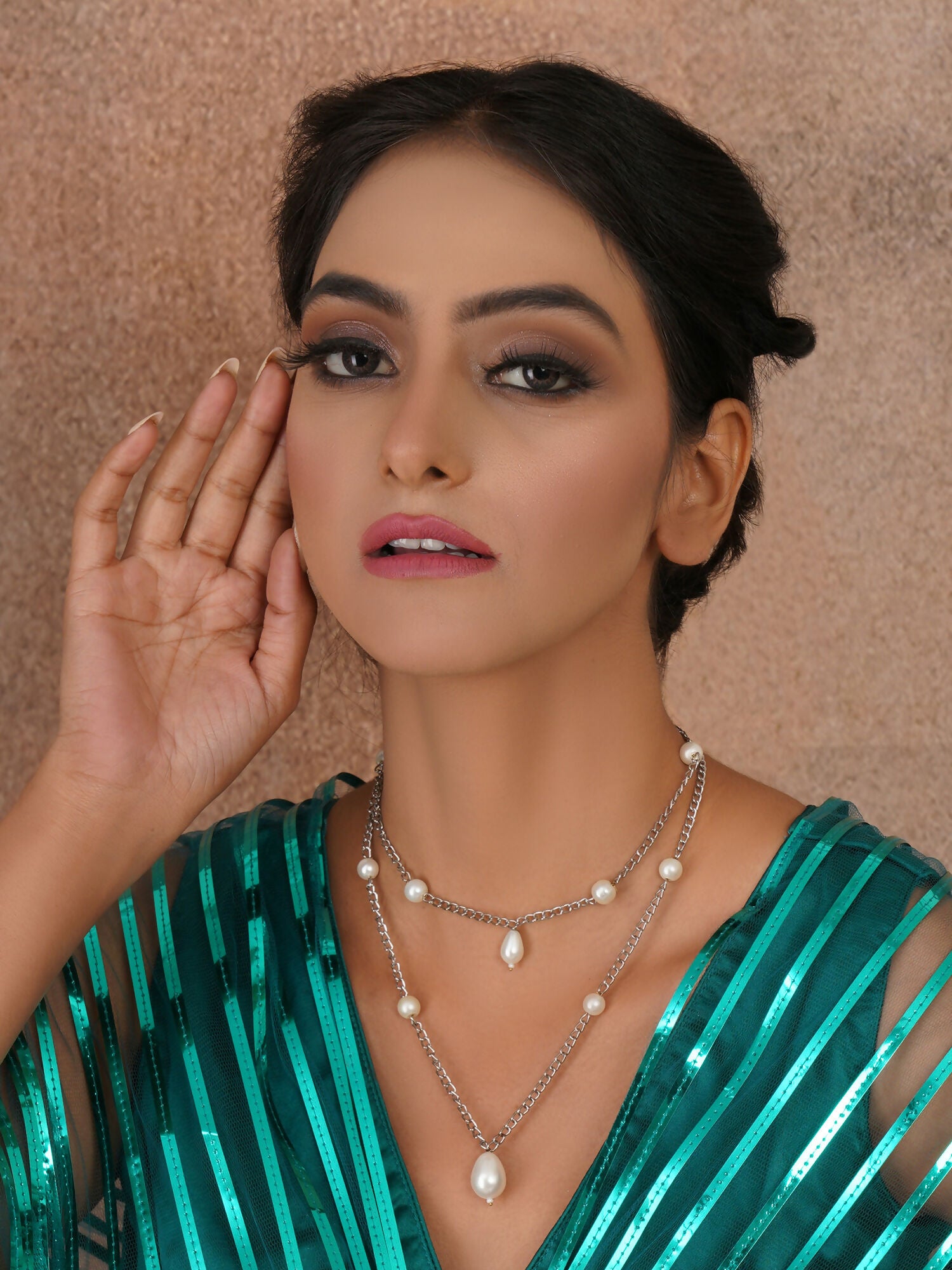 Layered Pearl and Silver Neckpiece (silver) - Ruby Raang - Distacart