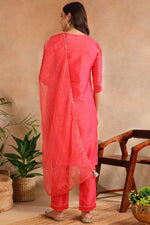 Thumbnail for Ahika Fuchsia Poly Chanderi Solid Straight Suit Set