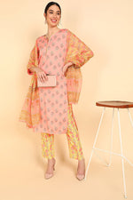 Thumbnail for Ahika Peach Polyester Ethnic Motifs Straight Suit Set