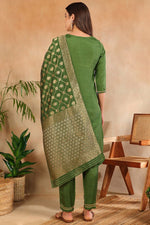 Thumbnail for Ahika Green Poly Silk Solid Straight Suit Set