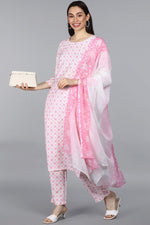 Thumbnail for Ahika White Poly Crepe Ethnic Motifs Straight Suit Set - Distacart